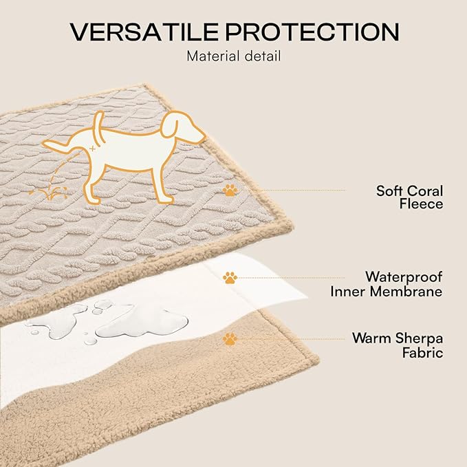 Luciphia Waterproof Pet Blanket, Liquid Pee Proof Dog Blankets for Sofa Bed Couch, Reversible Sherpa Fleece Furniture Protector Cover for Small Medium Large Dogs Cats,Beige-Thicken X-Large（85" x 57"）