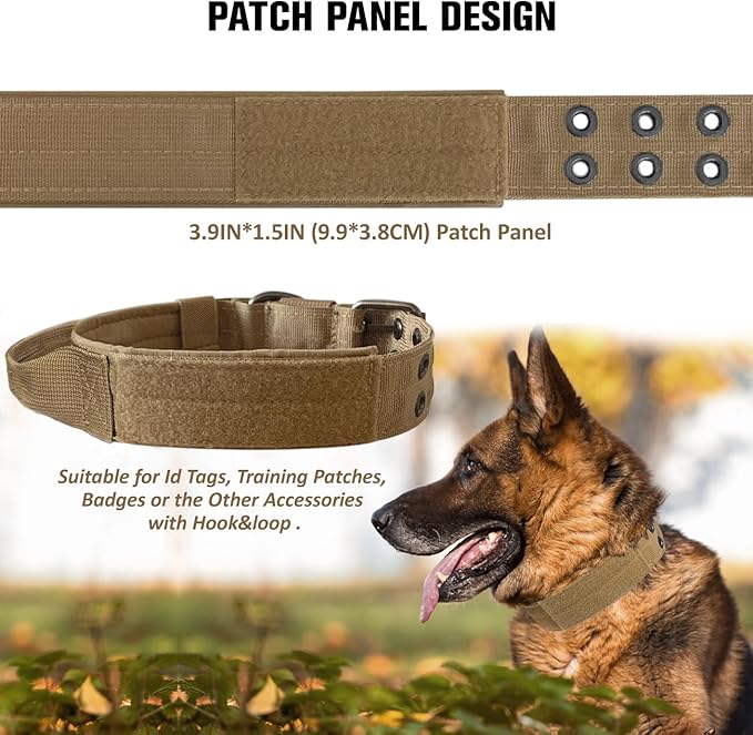 Tactical Dog Collar with Handle, Military Adjustable Heavy Duty Metal Buckle Dog Collars Soft Nylon Training Collar for Medium Large Dogs (Brown, Medium)