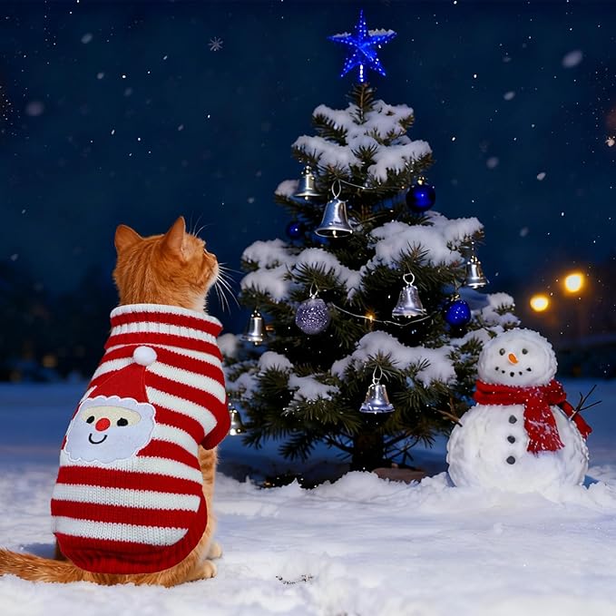 Cat Christmas Sweater Pet Winter Warm Coat Pajamas Christmas Santa Knitwear Cat Sweater for Cats Kitty Puppy (Santa, S)