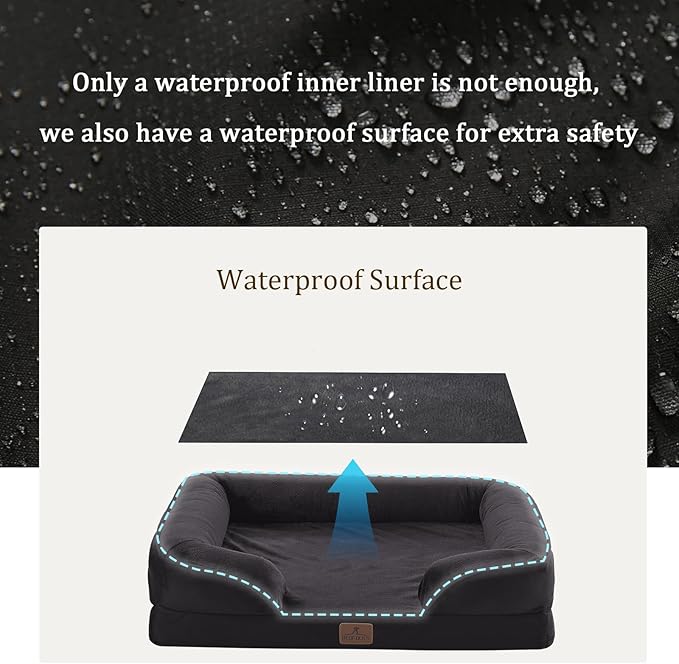 Bedfolks Orthopedic Dog Bed XL, Waterproof Dog Sofa Bed for Extra Large Dogs, Egg Foam Pet Couch Bed with Removable Washable Cover and Nonslip Bottom, Black
