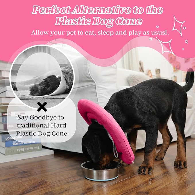 IDOMIK Dog Recovery Collar, Waterproof Soft Dog Cone After Surgery, Comfy Protective Elizabethan Collar Alternative for Dogs Cats, Adjustable Pet Neck Donut Cone Anti-Licking Biting Wounds,Rose,XL
