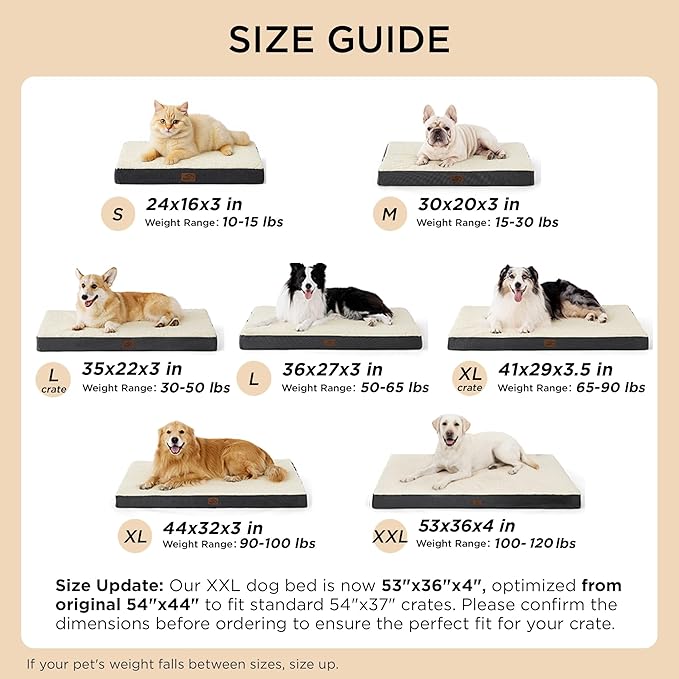 Bedsure XL Dog Beds Large Sized Dog -Comfy Flat Extra Large Pet Beds with Removable Washable Cover, Orthopedic Egg Crate Foam Mat, Suitable for Pet Up to 100 lbs
