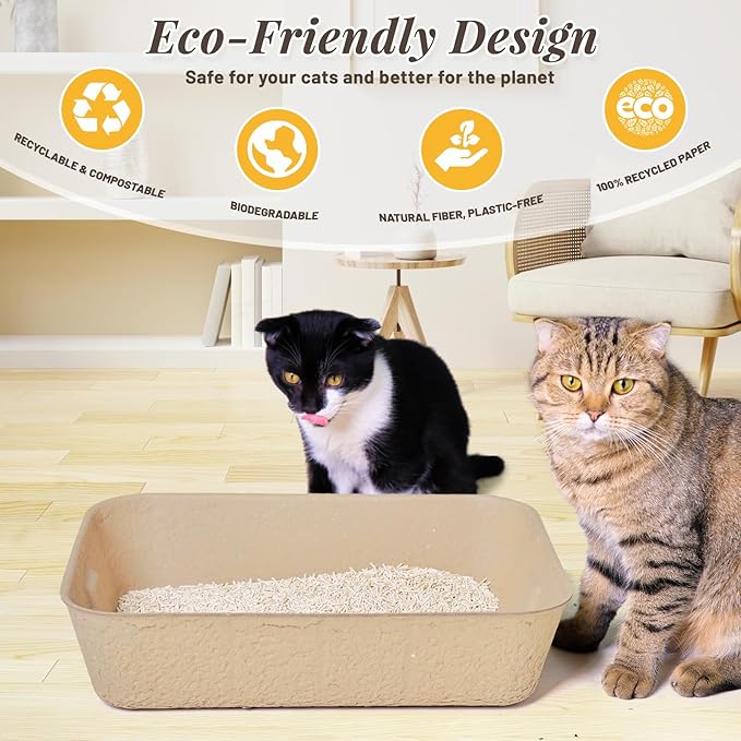 6 Pack Disposable Cat Litter Boxes, Durable Leak-Proof Cardboard Kitty Litter Trays for Temporary Use, Litter Box Liners & Travel, Ideal for Picky Cats