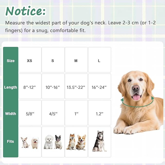 Dog Collar with Dark Green Striped Checkered for Spring Summer, Adjustable Cotton Puppy Collar for Small Medium Large Girl Boy Dogs-L