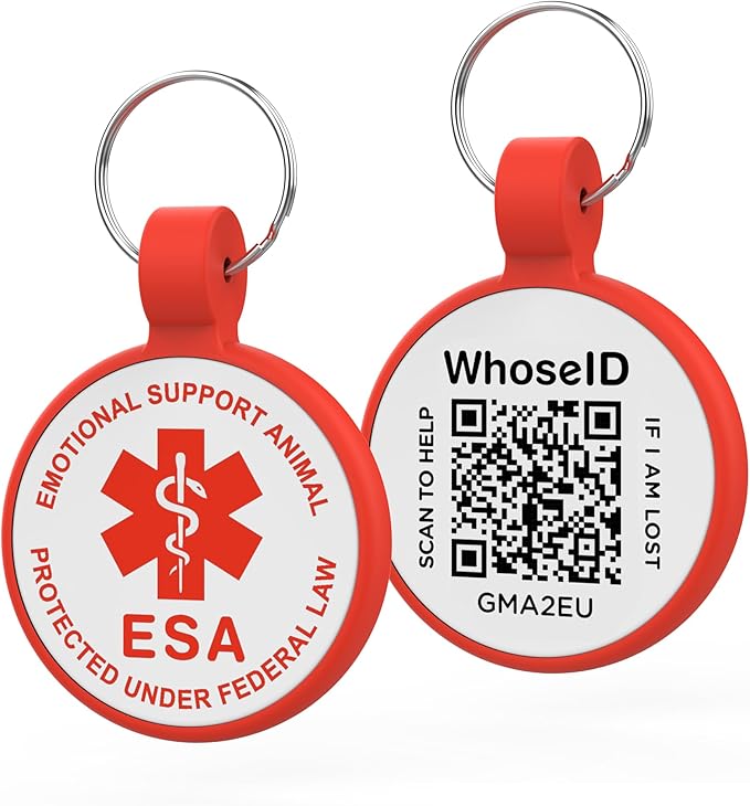 ESA Dog Tag, QR Code Dog Tag, Modifiable Free Pet Online Profile, Scannable QR Code, Scan QR Send Instant Location Alert Email, Silicone Lightweight ID Tag for Dog and Cat (Red, Regular)