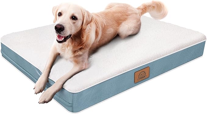 Extra Large Waterproof Dog Bed, Jumbo Orthopedic Dog Beds with Removable Washable Cover for Large Dogs, Pet Bed Mat Egg-Crate Foam, 3XL(47.5"X29"X4"), Blue