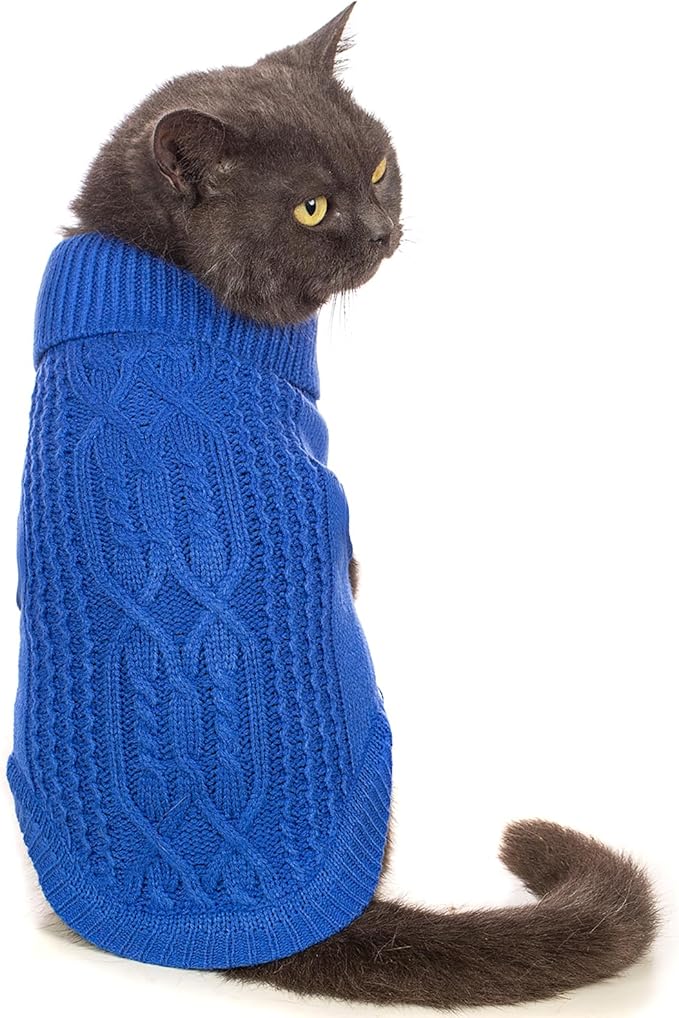 Stretchy Cat Sweater - 17 Colors & 6 Sizes | Snug Winter-Ready Knit for Boy/Girl Cats & Kittens(Dark Blue, X-Small)