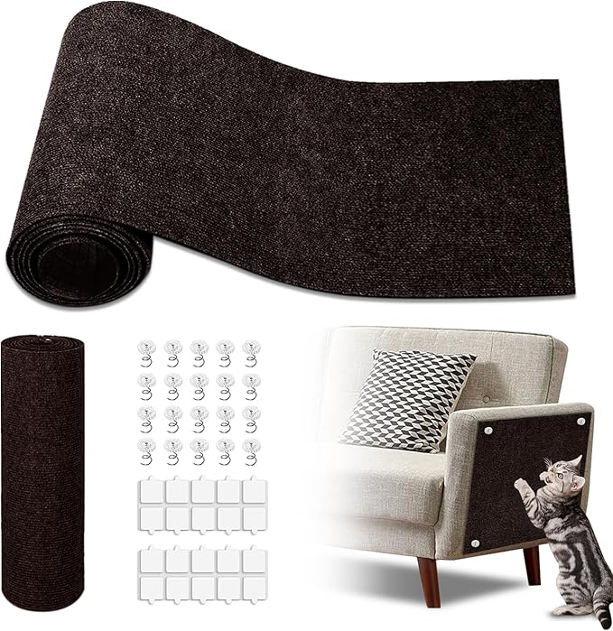Cat Scratch Mat,118.5"x17.4" Trimmable Self-Adhesive Cat Scratch Furniture Protector, Sticky Cat Scratcher Wall Mat, Covering Cats Tower, Couch Protector from Cats Claws (Brown)