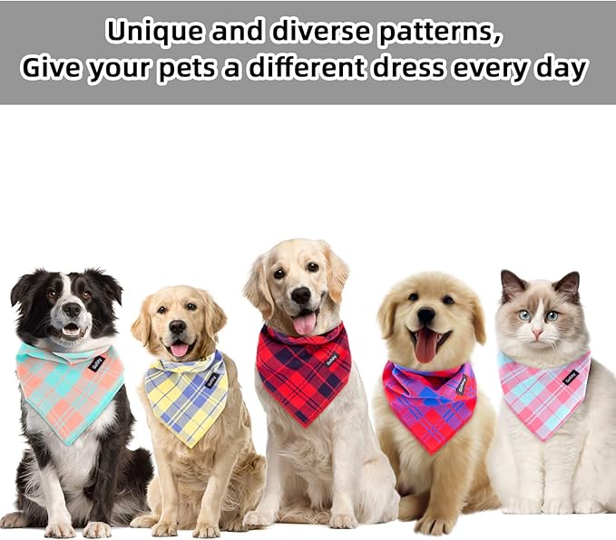 Dog Bandanas XLarge-5PCS Birthday Gift Puppy Bandana Vibrant Color Plaid Printing Adjustable Scarf Bib Handkerchief Accessories for Large Dog Pet