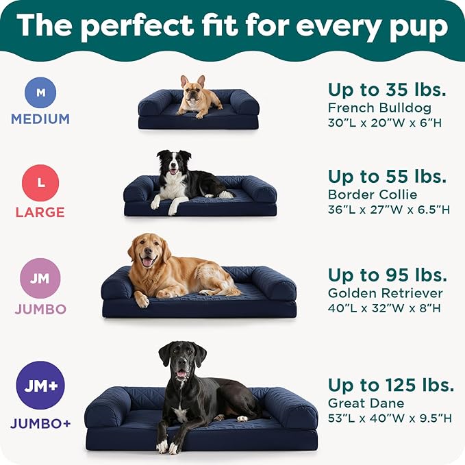 Furhaven Orthopedic Dog Bed for Large/Medium Dogs w/ Removable Bolsters & Washable Cover, For Dogs Up to 55 lbs - Faux Fur & Velvet Sofa - Dark Sage, Large