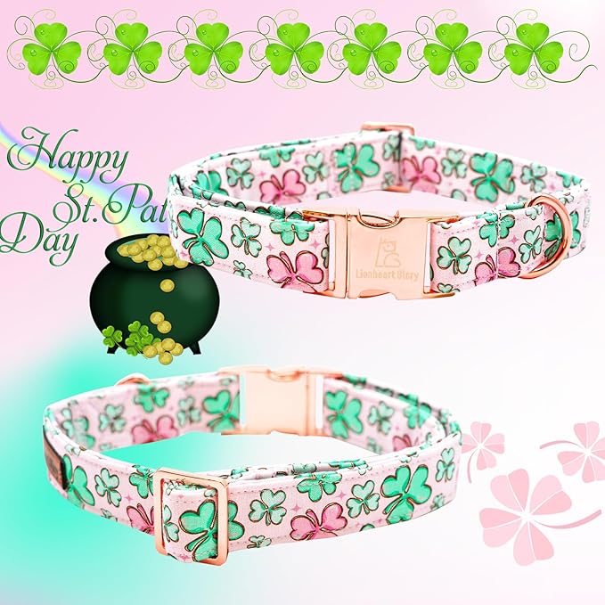 Lionheart glory St. Patrick's Day Dog Collar with Flower Dog Collars for Small Dogs, Heavy Duty Green Collars Lucky Clover Shamrock Dogs Collar Flower Puppy