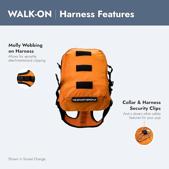 K9 Sport Sack Walk-On - Small, Shark Skin Gray - Ideal for Dogs with 13-16” Back Length - Lightweight, Packable, Backpack-Style Carrier - Includes Compatible Harness & Storage Bag