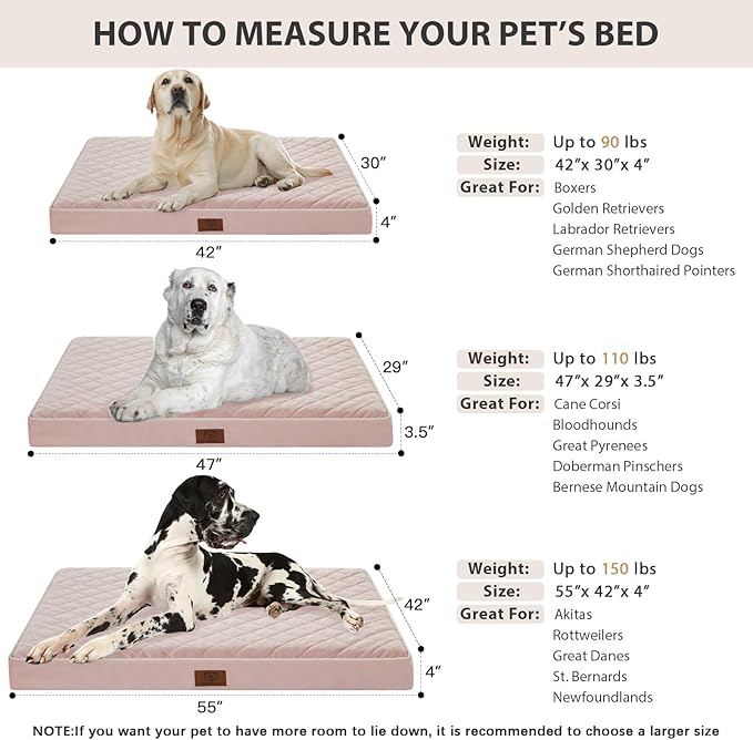 WNPETHOME Orthopedic Big Dog Beds Large Sized Dog, Waterproof Extra Large Dogs Bed with Removable Washable Cover, Multi-Needle Quilting Dogs Crate Bed