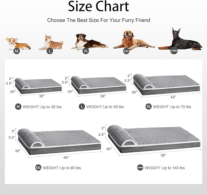 Orthopedic Dog Bed Medium Size Dog with Pillow 30''X20'', Waterproof Soft Comfortable Egg Crate Foam Pet Crate Beds Mat with Removable Washable Cover and Non-Slip Bottom, Grey