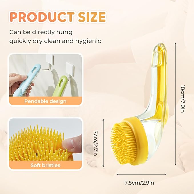 Pet Bath Brush, 2025 New 2 in 1 Dog Bath Brush with Built-in Shampoo Dispenser, Pet Wash Brush for Bathing Dog Grooming Massage Brush for Long Short Haired Dogs Cats Shower (Pink, Coarse teeth)