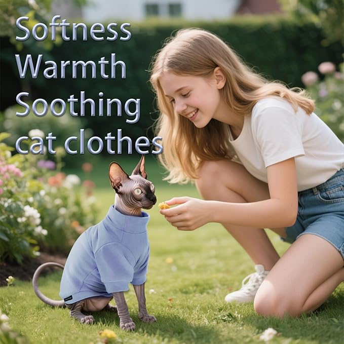Fleece Sphynx Cat Clothes Soft Hairless Cat Clothes Pullover Cat Sweater for Chihuahua All Season Light and Warm Kitten Cloth for Cats Only Puppy Clothes Small Dog Sweater (Purple, Large)