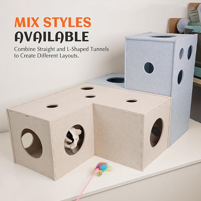 PETKARAY Cat Tunnel, Original Cat Hideaway Cave for Indoor Cats, Large Kitten Play Tubes and Tunnels, Soft Felt Cat Toy with Interactive Peek Hole