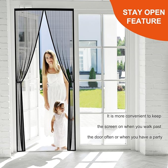 Fiberglass Magnetic Screen Door Fit Door Size 32 x 78 in- Heavy Duty Fiberglass Screen Door Mesh for Interior Door, Patio and Sliding Doors - Door Screen Magnetic Closure Let Fresh Air in