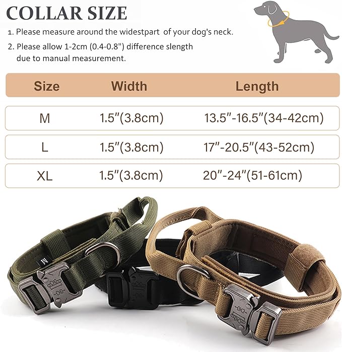 Tactical Dog Collar, Adjustable Military Training Nylon Dog Collar with Control Handle and Heavy Quick-Release Metal Buckle for Small Medium Large Dogs, Black XL