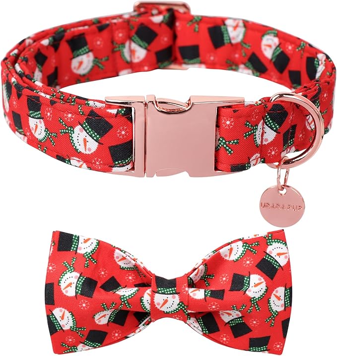 Christmas Dog Collar with Bow Tie, Christmas Collar for Puppy Girl Boy Dog or Cat, Bowtie Dogs Collars with Durable Metal Buckle, Cute Pet Collars, S