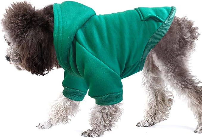 Jecikelon Winter Dog Hoodie Sweatshirts with Pockets Warm Dog Clothes for Small Dogs Chihuahua Coat Clothing Puppy Cat Custume (Green, X-Small)