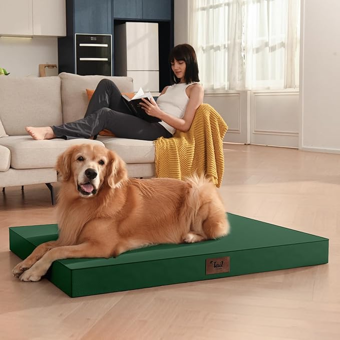 Outdoor Dog Bed for Small Dogs, Waterproof Dog Crate Bed for Medium Dogs Cats, Orthopedic Egg Crate Foam Pet Bed with Washable Removable Oxford Cover, Dark Green