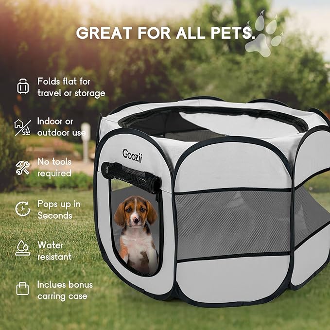 Pet Cat Playpen for Indoor Cats Enclosed, Puppy Dog Play Pen for Outdoor Travel Camping (Medium Size, Light Grey)