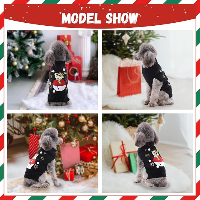 Christmas Dog Sweaters Xmas Pet Outfit Clothes Cute Black Snowman Costume Puppy Cat Knitted Jumpers (XS,Black Snowman)