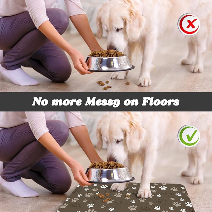 Dog Food Mat, Absorbent Water Bowl Mats Cat Pet Feeding Placemats Brown 16 * 24 inch