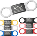 Anavia Slide On Silent Pet ID Tags, S/M/L/XL Personalized Black Stainless Steel Colored Silicone Cat Dog Name Tag, Customized Engraved Nameplate, Quiet Chew-Proof Pet Collar Tag (White, Large)