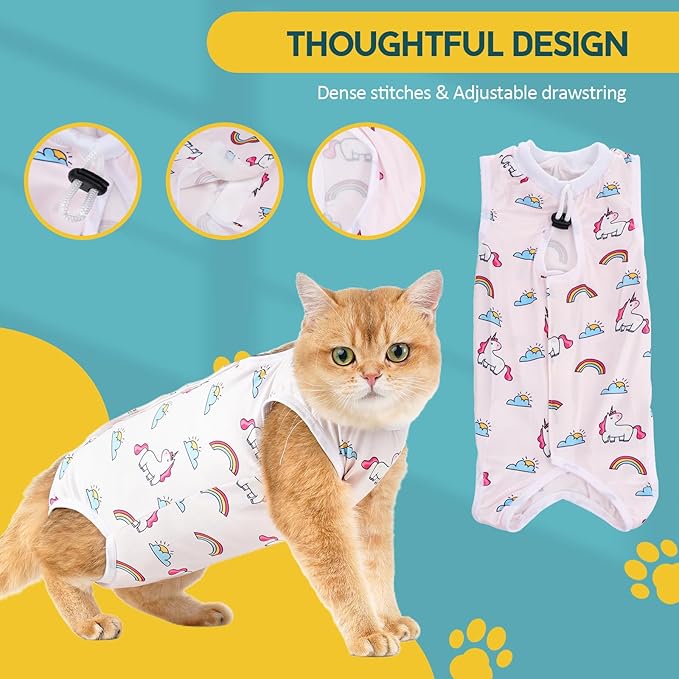 Avont Cat Recovery Suit - Kitten Onesie for Cats After Surgery, Cone of Shame Alternative Surgical Spay Suit for Female Cat, Post-Surgery or Skin Diseases Protection -Rainbow(M+)