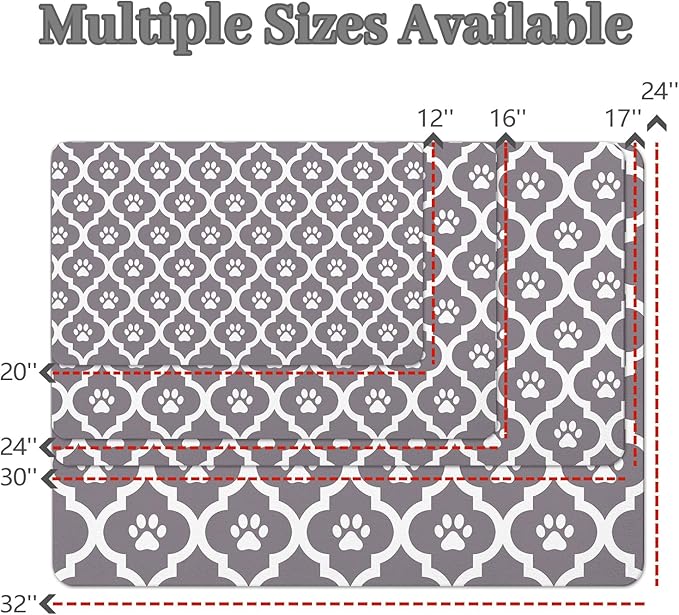 Dog Food Mat 24X32 Inch Pet Feeding Absorbent Mats for Floor Cat Water Bowl Placemats Non-Slip Washable Dog Mat for Food and Water
