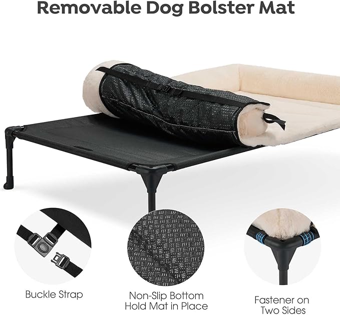 Veehoo Orthopedic Elevated Dog Bed + Removable Fluffy Pillow-Top Mat, Plush Dog Bed with Bolster, Breathable Mesh, No-Slip Feet, Portable Raised Dog Bed for Indoor & Outdoor, 32"x25", Medium, CWC2331E