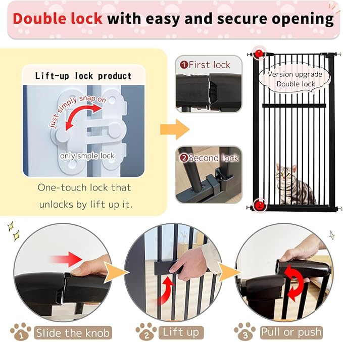 Lumizone Extra Tall Pet Gate 55.12" High Pressure Mounted 50.79"-55.11" Extra Wide (9 Sizes) 1.37" Gap for Cat Dog Stairs Doorway Hallway No Drilling Auto-Close (50.79"-55.11" W, Black)