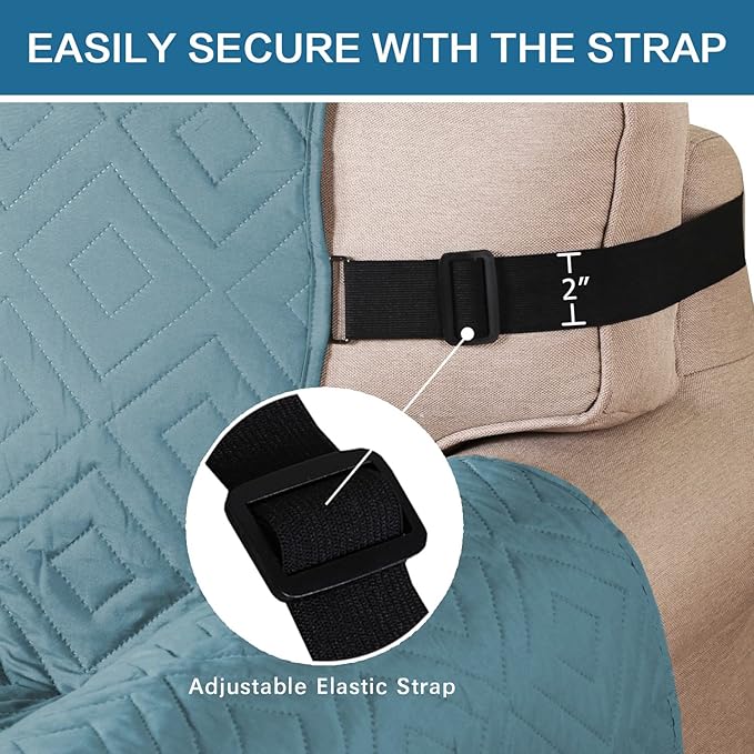 H.VERSAILTEX Reversible Loveseat Cover Furniture Protector Anti-Slip Water Resistant 2" Elastic Straps Couch Covers Pets Kids Fit Sitting Width Up to 46"(Love Seat: 75" x 90", Cameo Blue/Beige)
