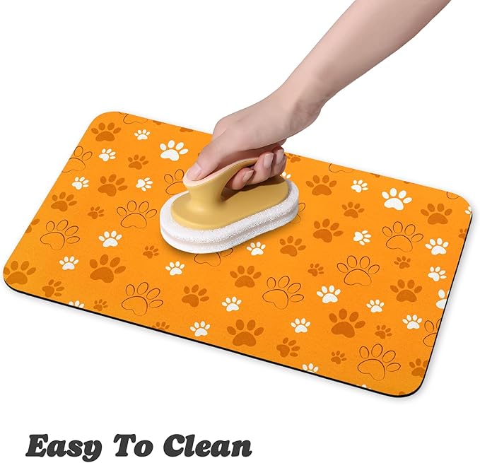 Dog Food Mat, Absorbent Water Bowl Mats Cat Pet Feeding Placemats Orange 17 * 30 inch