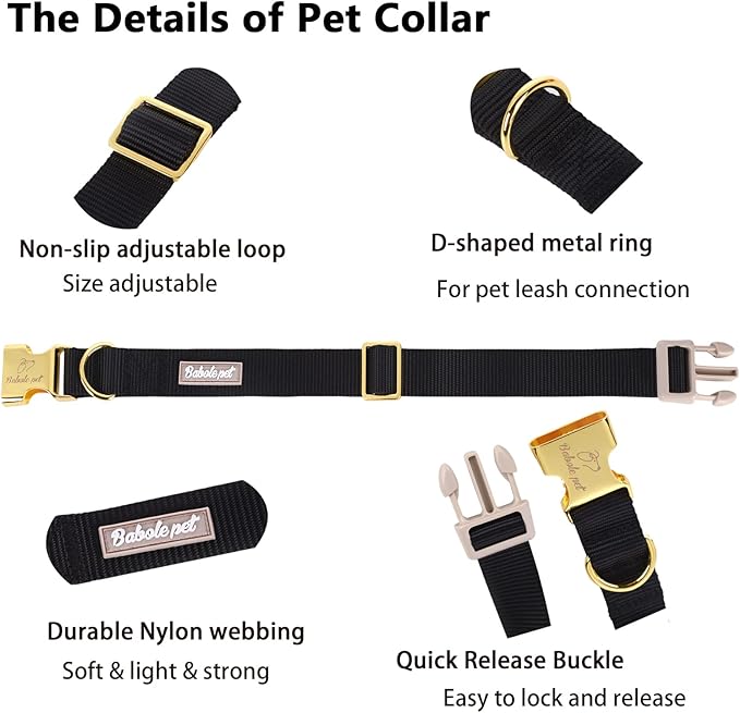 Nylon Dog Collar - Adjustable Black Soft Webbing Dog Collars for Small Medium Large Dogs Boy Girl Puppy Collar with Safety Metal Buckle L
