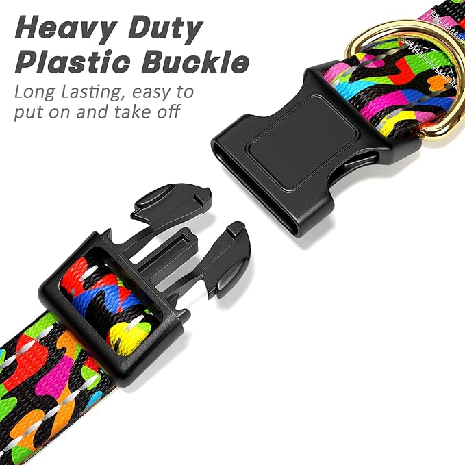 Reflective Dog Collar for Small Dogs, Cute Boho Adjustable Heavy-Duty Nylon Puppy Collar for Boy and Girl Female, Soft Pet Accessories with Quick Release Buckle, Abstract Rainbow Art