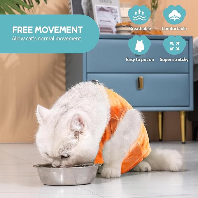 Avont Cat Recovery Suit - Kitten Onesie for Cats After Surgery, Cone of Shame Alternative Surgical Spay Suit for Female Cat, Post-Surgery or Skin Diseases Protection -Tie-dye Orange(S)