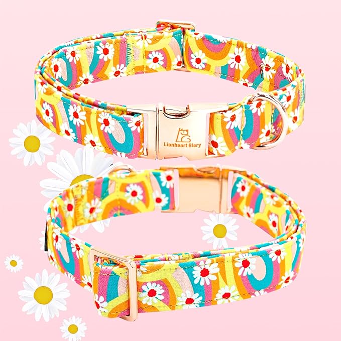 Lionheart glory Dog Collar with Flower, Sunflower Pattern Pet Collar Durable Cute Dog Flower Collars Summer Spring Female Pet Gift Adjustable Dog Collar for Large Dogs
