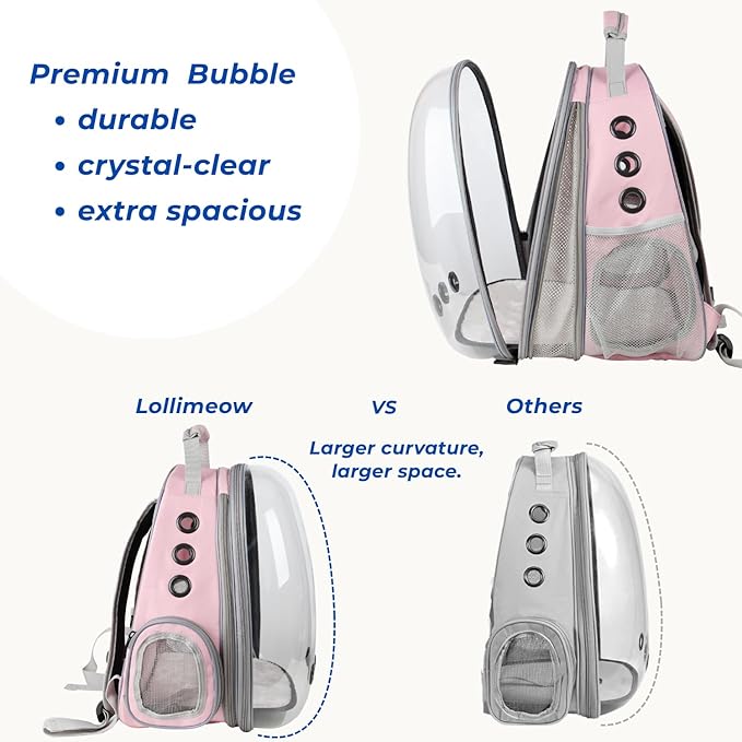 Lollimeow Cat Carrier Backpack, Expandable Bubble Pet Carrier for Cats and Small Dogs, Airline Approved Travel Backpack for Hiking, Walking & Outdoor Adventures - Supports up to 16 lbs