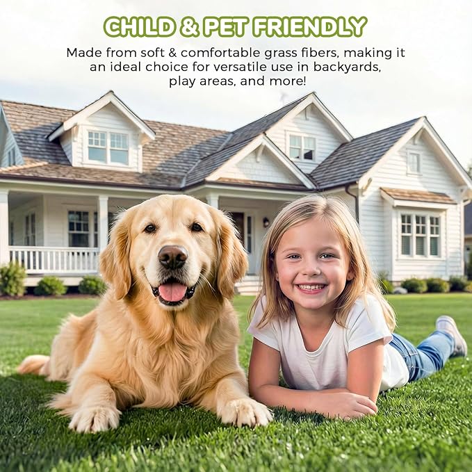 Artificial Grass Rug Indoor Outdoor, 7.7 x 8.7FT Faux Grass Turf with Drainage Holes, Realistic Artificial Lawn Rug Dog Pets Mat, Turf Carpet for Garden Lawn Landscape Balcony Patio Backyard Decor