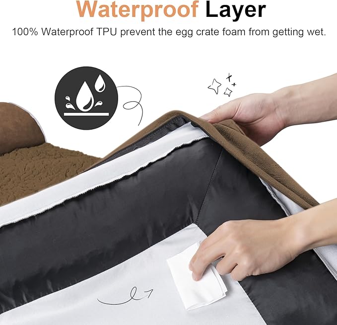Large Dog Bed Orthopedic Washable: Beds Bolster XL Bed Large Big Dogs Egg Crate Foam Couch Sofa Waterproof with Removable Cover - Dark Coffee