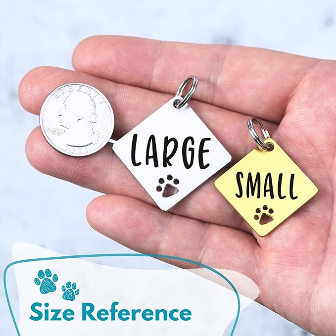 Ultra Joys Dog Tags Personalized for Pets - Hollow Paw Custom Pet ID Tag - Engraved Dog Tag for Small, Large Dogs - Large Diamond in Silver
