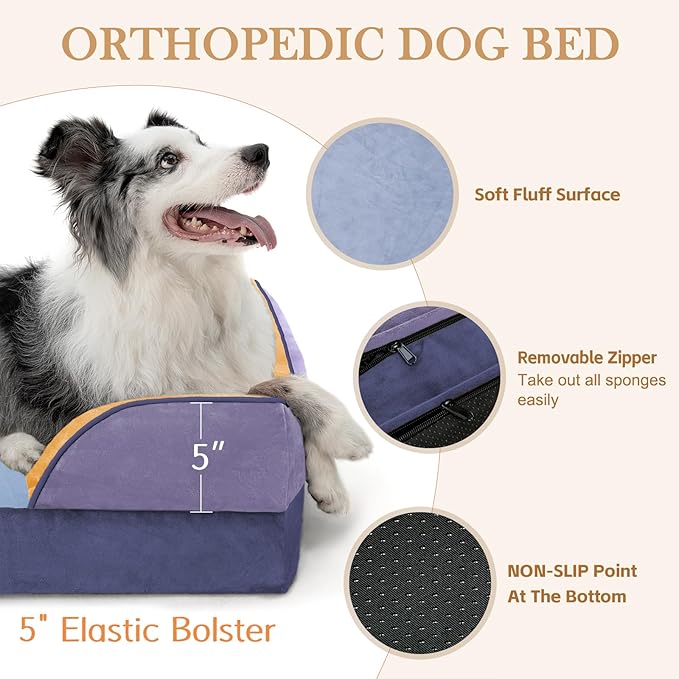 Comfort Expression Orthopedic Dog Bed for Extra Large Dogs 42x30 Inch, Waterproof Egg Crate Foam XL Pet Bed with Removable Bolsters, Dog Couch with Washable Cover & Non-Slip Bottom, Twilight Wave