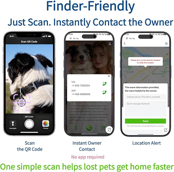 2 Pack QR Code Dog ID Tags for Collar, Personalized Smart Dog Tag with Online Profile, Scan to Contact Owner & View Medical Info, No App No Subscription, Anti-Lost (1.2")