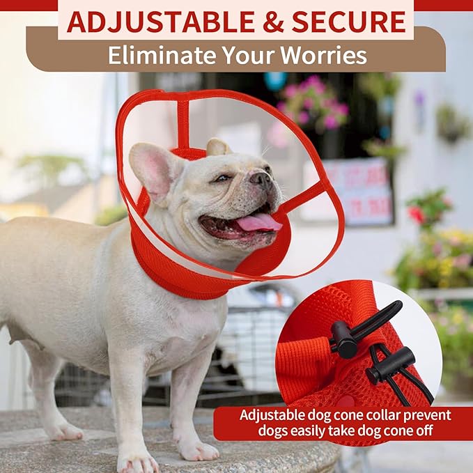 Allroaring Dog Cone Alternative, Soft Dog Cones for Large Dogs, Adjustable Doggie Recovery Cone Collar Comfy Pet Elizabethan Collars to Stop Licking for Wound Healing Care Spay Neuter, Red L