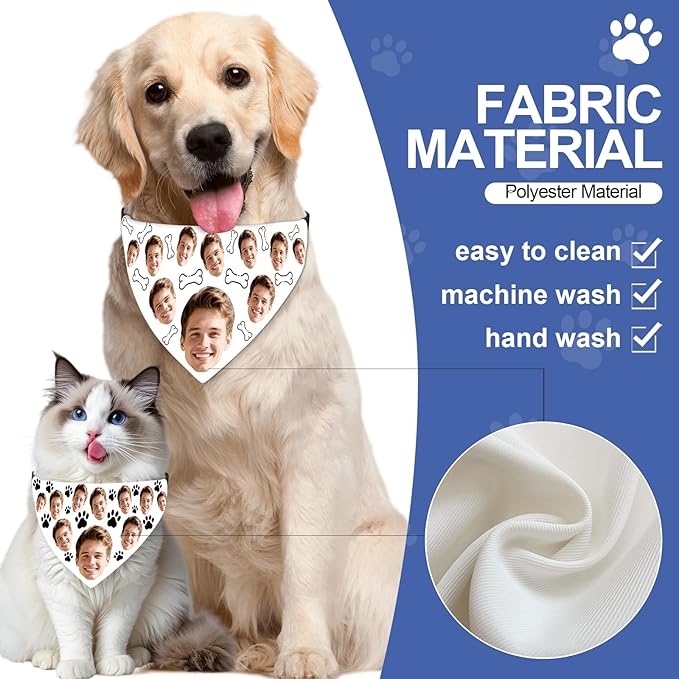 Funny Personalized Dog Bandana Custom Face Design, Custom Dog Bandana with Name, Pet Scarf for Small Medium Large Dogs Personalized Pet Accessories (Funny Style, Small)