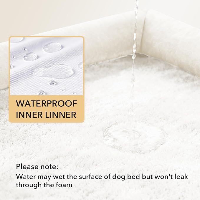 Orthopedic Dog Beds for Large Sized Dogs, Waterproof Egg Crate Foam Large Dog Couch Beds with Comfy Bolster 36x27Inch, Washable Pet Beds with Removable Cover and Nonskid Bottom, Beige