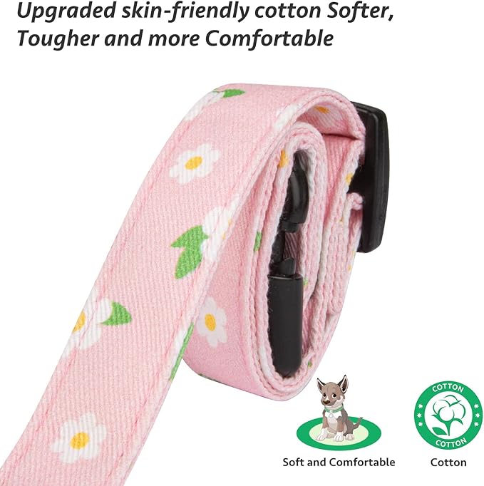 Cotton Handmade Dog Collar Cute and Distinctive Patterns Pink Flower with Pendant for Girl Boy Dogs Collars S
